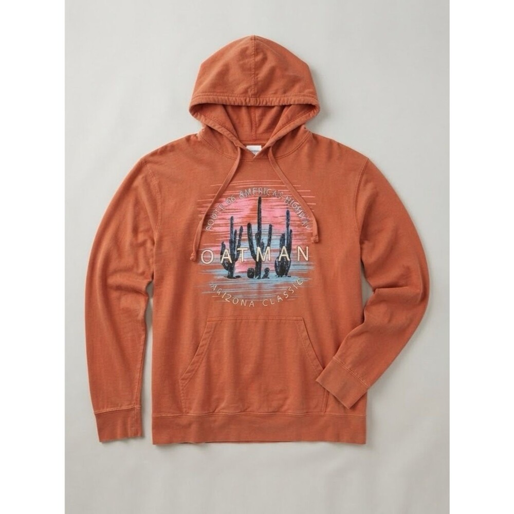 Vintage Y2K Era Route 66 Rust Orange Lightweight Cotton Hoodie - Size L